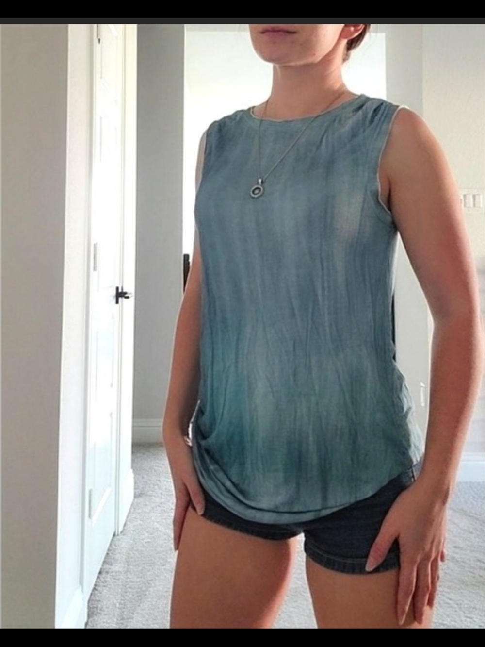 T Tahari Draped Blue Ocean Wash Sleeveless Tank Top Size XS
